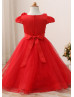 Cap Sleeves Red Lace Tulle 3D Flowers Flower Girl Dress
